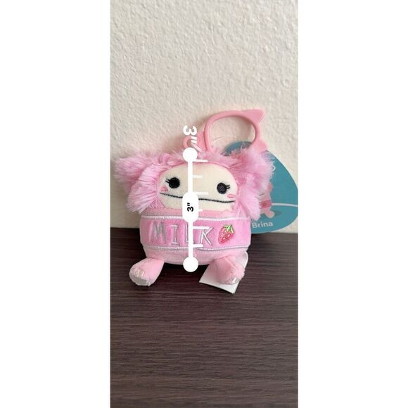 Squishmallows Brina The Bigfoot Strawberry Milk 3" Clip-On Keychain - Picture 2 of 5